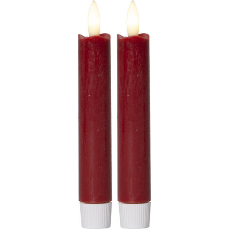 Kurze LED Stabkerzen -Flamme', 2er-Set, Wachs, flackernd, rot, 15cm