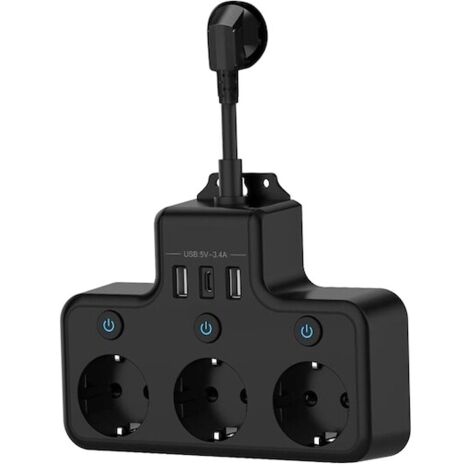 Kurzes Netzkabel 16 A 4000 W  Europäischer Standard  3-polige USB-Anschlusskarte  Integrierte Steckdose  Schnellladefunktion für Zuhause und Büro