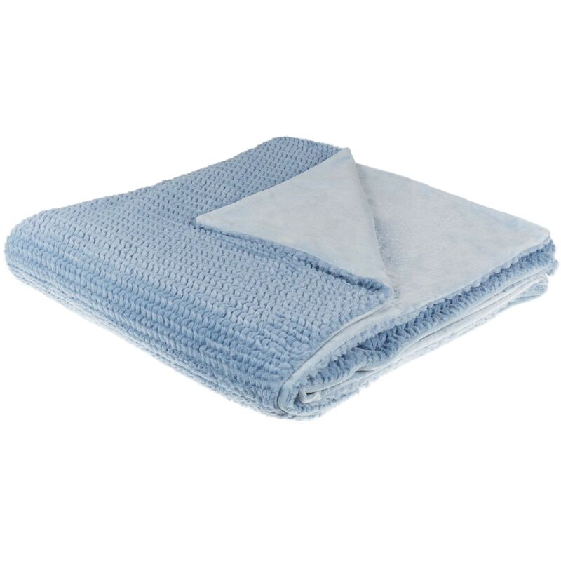 Beliani Kuscheldecke Blau Polyester 200 X 220 Cm Modern Skandinavisch Schlafzimmer Wohnzimmer Accessoire Deko Überwurf Wohndecke Sofadecke Tagesdecke
