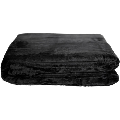 Kuschelige Decke 220x240 cm Fleecedecke Wohndecke aus Polyester Tagesdecke Schwarz
