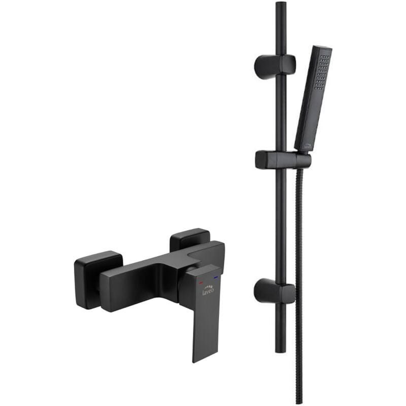 Otitec - Kvadrato Ensemble de douche avec mitigeur, Couleur: Noir