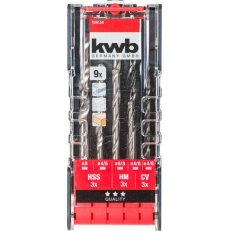 kwb 109154 HSS Jeu de forets spiralés pour pierre 9 pièces 5 mm, 6 mm, 8 mm, 3 mm, 4 mm, 5 mm, 3 mm, 4 mm, 5 mm tige cy