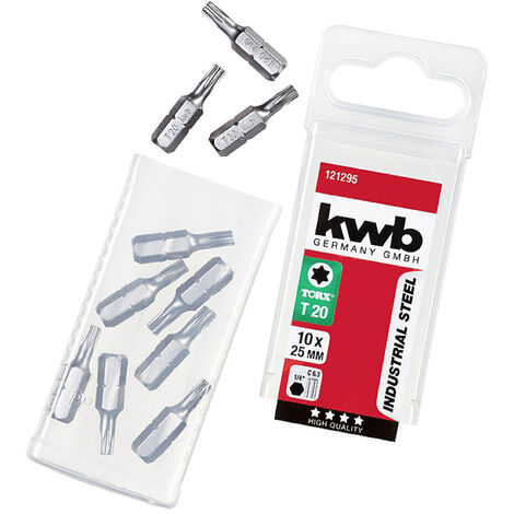 kwb - 10x Torx 20 Industrial Steel Bit-Set, 25mm Bits, 1/4'' Außensechskant - 121295