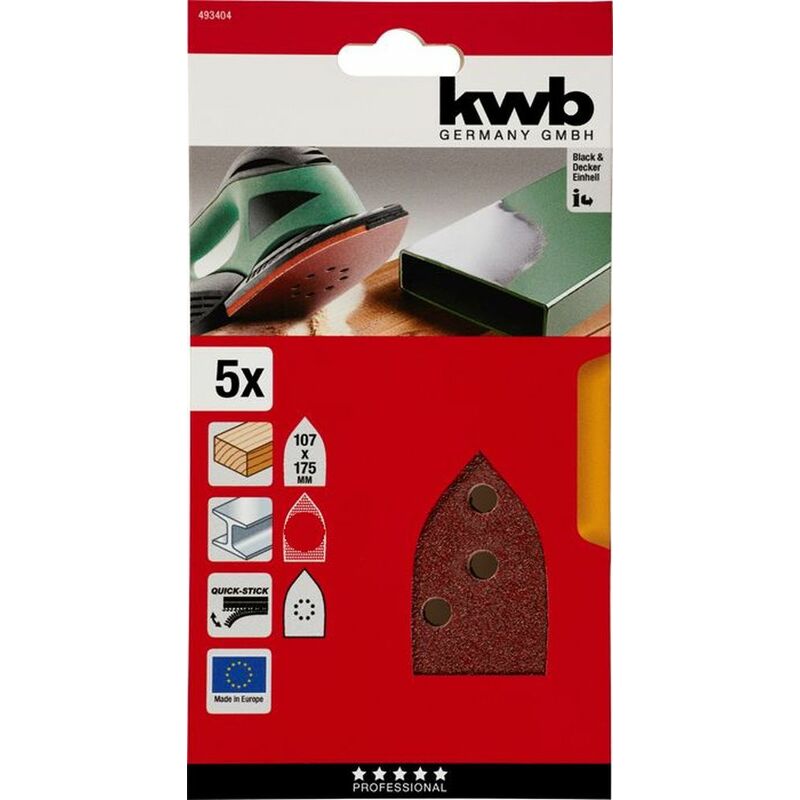 KWB - 5 Triangoli Abrasivi per Legno e Metallo 170x175 Grana 120