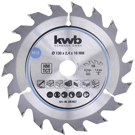 kwb 581857 Lama per seghe circolari per trucioli, legno/legno duro, 130 x 16 mm, tagli puliti, numero medio, 18 denti Z-18, lama per seghe CleanCut media, 130 x 16
