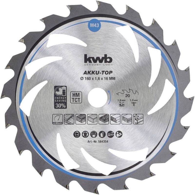 KWB - Einhell 49584354 Lame de scie circulaire tct bois plastique 160x16 mm 20T 1,6mm