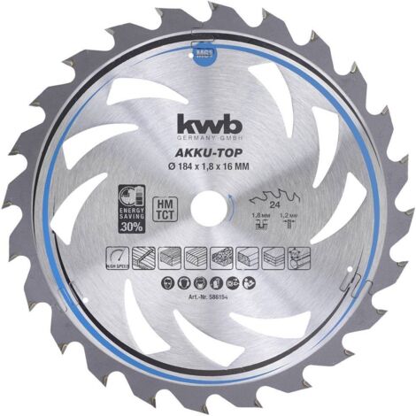 KWB 586154 AKKU-TOP SCIE CIRCULAIRE EASY CUT COUPE FINE 24 DENTS Ø 184 X 16 MM