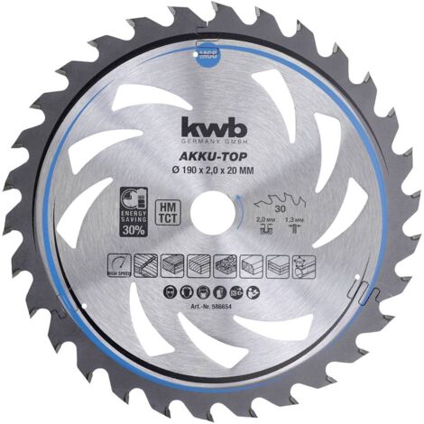 kwb 586654 Lame de scie circulaire au carbure 190 x 20 x 1.3 mm Nombre de dents: 30 1 pc(s)