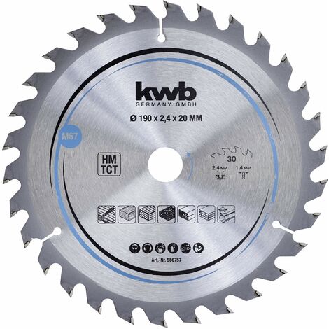 kwb 586757 Lama per sega circolare per trucioli, legno/legno duro, 190 x 20 mm, tagli puliti, numero medio, 30 denti Z-30, Lama per sega CleanCut media, 190 x 20