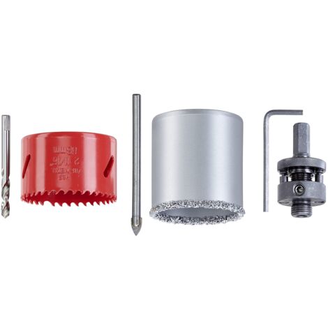 kwb 599290 Seghe a tazza 68-mm, set 6 pezzi, attrezzatura di base per elettricisti incl. punta per piastrelle + punta universale/punta per metallo