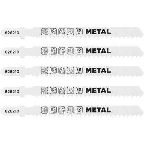 kwb 5x Stichsägeblätter für Metall, grob (geeignet für Aluminium, Blech, Nicht-Eisen Metalle, Acrylglas, Bi-Metall, gewellte und gefräste Zähne, T-Aufnahme)