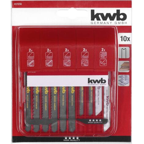 kwb 617230 Lame per seghetto alternativo con codolo S-30, set universale per metalli non ferrosi e legno, 10 pezzi