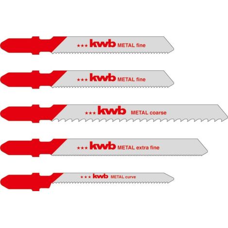 KWB 617290 LOT DE 5 LAMES DE SCIE SAUTEUSE EN MÉTAL HSS POUR COUPE GROSSIÈRE EXTRA FINE AVEC LAME DE SCIE COURBÉE AVEC TIGE EN T