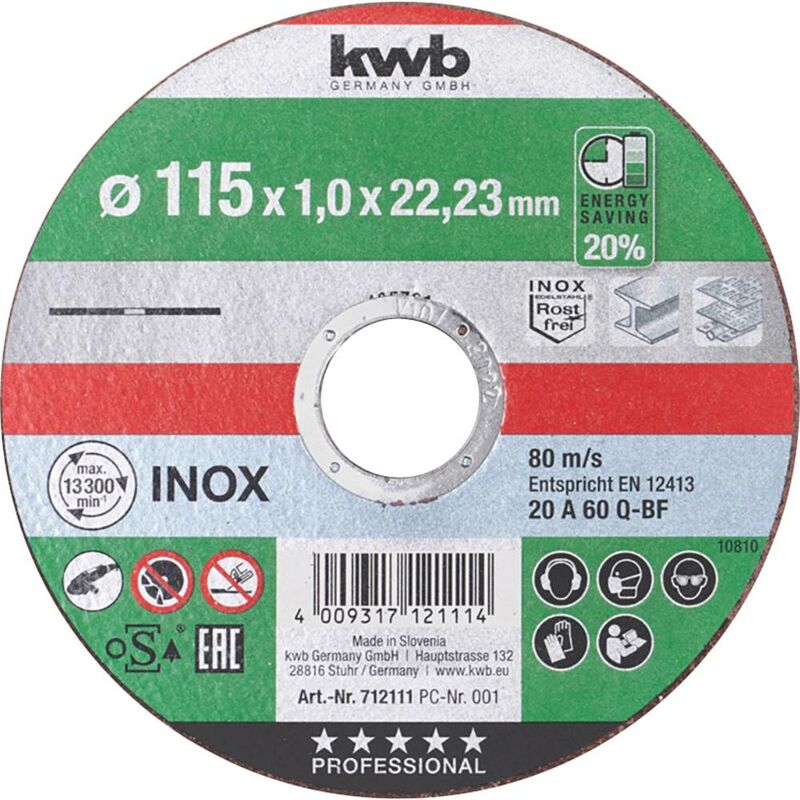 Image of kwb 712123 Disco di taglio dritto 230 mm 1 pz. Acciaio cromo nichel, Metalli non ferrosi, Acciaio