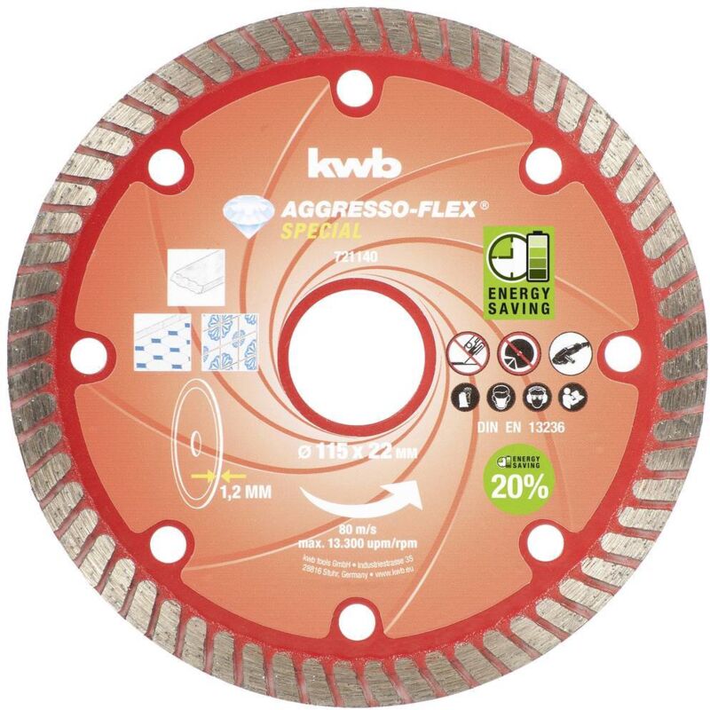 kwb 721140 Disque à tronçonner 115 mm 1 pc(s) Béton, Granite, Marbre, Céramique, Carrelage, Grès cérame, Pierre