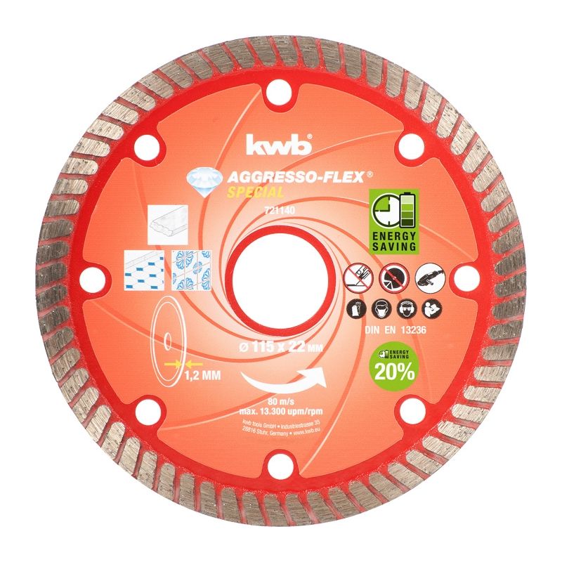 KWB - 721140 aggresso-flex disque à tronçonner diamant rouge 115 x 22 mm