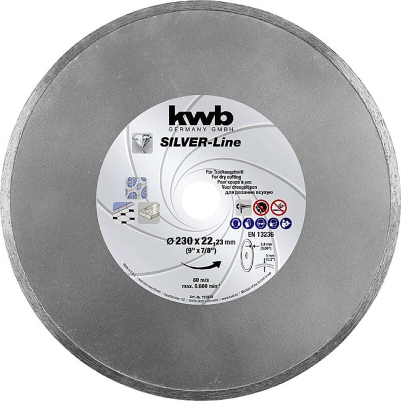 KWB - 725870 Disque à tronçonner diamanté Diamètre 230 mm ø de perçage 22.23 mm Carrelage, Céramique 1 pc(s)