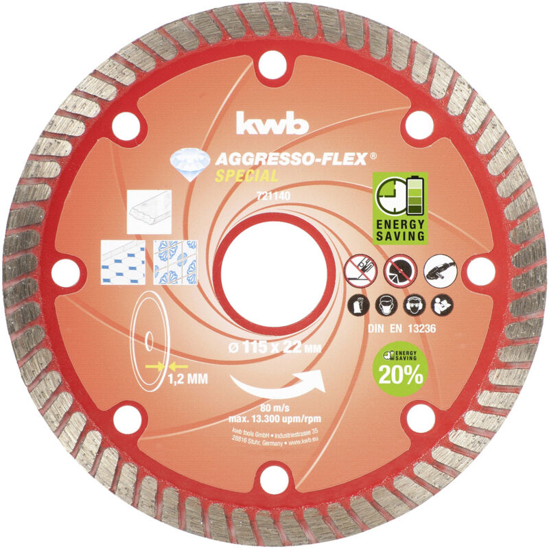 Image of kwb 721140 Trennscheibe gerade 115 mm 1 St. Beton, Granit, Marmor, Keramik, Fliesen, Feinsteinzeug,