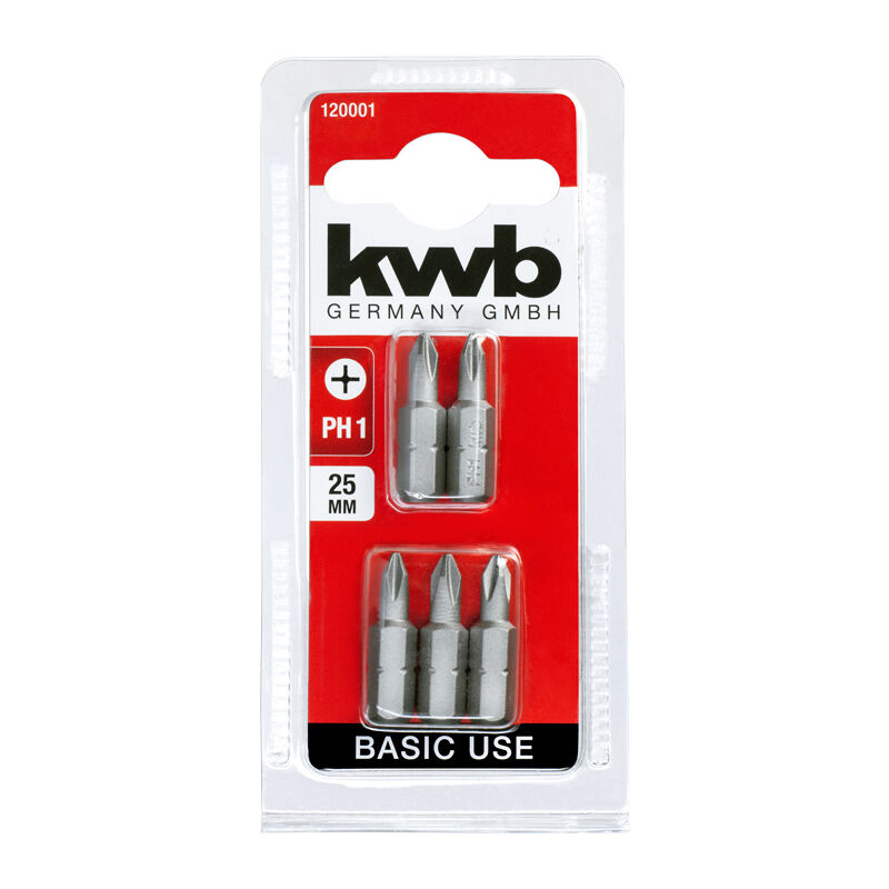 Image of KWB - 5 x Standard Bits 25mm PH1 Grundanwendung 120001 (1/4', iso 1173, c 6.3)