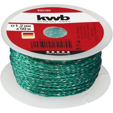 kwb Corda direzionale in nylon intrecciato, diametro 1,2 mm, verde, ideale per l'allineamento orizzontale e verticale di pietre e mattoni da muratura, robusta e durevole per lavori di costruzione
