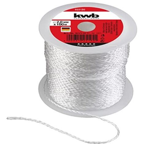 kwb Corda per muratori 100 metri, bianca, corda di guida per lavori di pavimentazione e muratura 2 mm, filo a piombo per varie applicazioni, m x