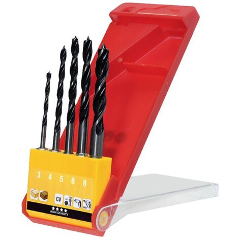 kwb CV - Set di punte elicoidali per legno, 5 pezzi, con codolo esagonale da 1/4", Ø 4-10 mm