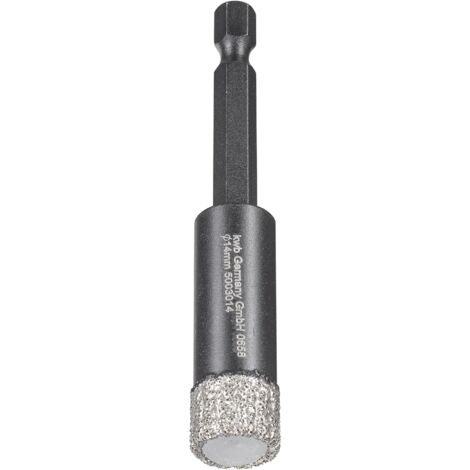 kwb Diamant Fliesen-Loch-Bohrer für Bohrmaschinen, Lochsäge mit E 6.3-Aufnahme, Diamont-Bohrkrone Durchmesser 14 mm