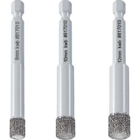 KWB Diamant-Lochsägen Set für Trockenschnitt, 1/4" E6.3, Ø 8, 10, 12 mm
