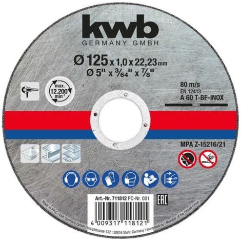 KWB disco abrasivo inoxidable 115x1x22 mm corte 49711811 , disco abrasivo inoxidable 115x1x22 mm corte 49711811