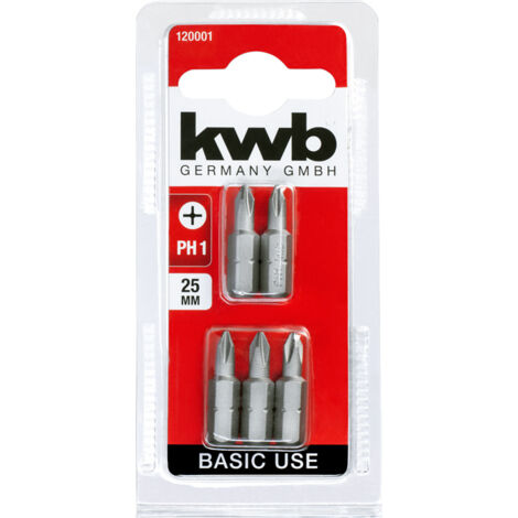 KWB Einhell 49120001 Set 5 Bits Acciaio Cromo-Vanadio 25mm PH 1 1/4" Avvitatore