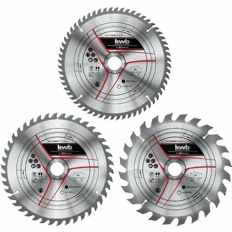 kwb Einhell - Set di 3 lame per sega circolare, 250 x 30 mm, accessori per seghe (3 lame per sega HM, diametro 250 x 30 mm, 1 x 24 Z, 1 x 42 Z, 1 x 60 Z, adatte per seghe circolari Einhell e