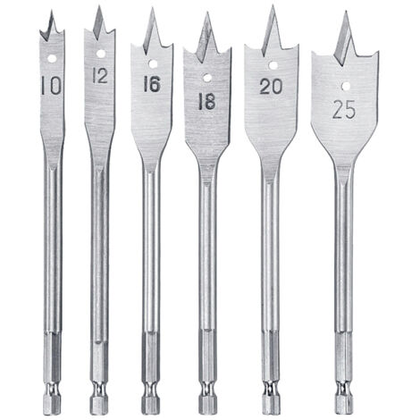 kwb Flachfräs-Bohrer Set, 6-teiliger Flach-Bohrer Satz für Holz 10 -25 mm, zubehör Schlagbormaschine