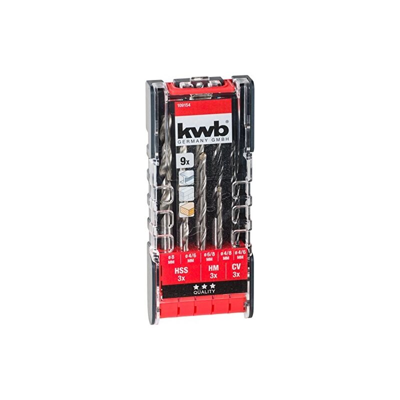 KWB - power box set de forets diamètre 4, 6, 8 mm par 3 x (9 pièces, pour bois, pierre et métal), 1 pièce, 109154