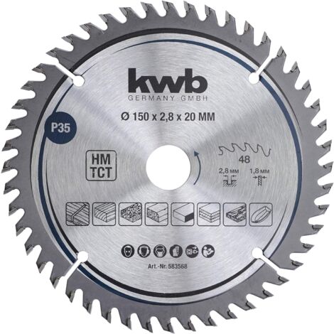 kwb Kreissägeblatt 150 x 20 mm, sehr feiner Schnitt, Sägeblatt geeignet für Arbeitsplatten, Holz und beschichtete Platten