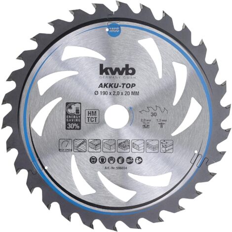 kwb Kreissägeblatt 190 x 20 mm, leichtgängig, speziell für Akkumaschinen, Sägeblatt geeignet für Weich- und Hartholz, Tischlerplatten und Spanplatten