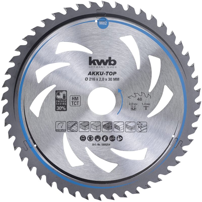 KWB - lama per sega circolare 216 x 30 mm, taglio ultrarapido, ottimale per macchine a batteria, adatta per legno tenero e duro, listellare e
