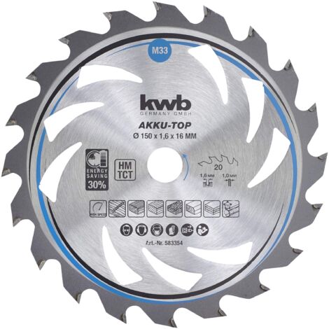 kwb lama per sega circolare 150 x 16 mm, taglio ultrarapido, ottimale per macchine a batteria, adatta per legno tenero e duro, listellare e truciolare
