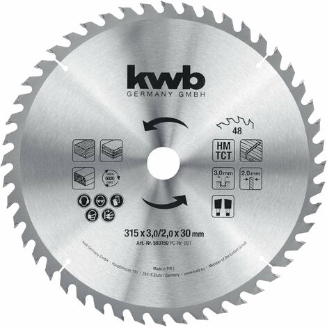 kwb Lama per sega circolare da costruzione 315 x 30 Lama per sega circolare da banco, denti alternati per tagli medi, denti Z-48 Lame per sega circolare