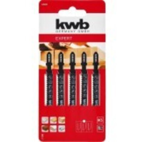 KWB Lame per Seghetto Alternativo per Legno Fine 75 mm, Acciaio HCS, Attacco a T o U, 5 Pezzi