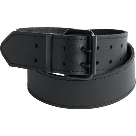 kwb Leder-Gürtel aus robustem Rinds-Leder, Doppelsteg-schnalle, in Schwarz, 115 cm, mit weißer Naht, für Werkzeug-Taschen, Jeans u. v. m.