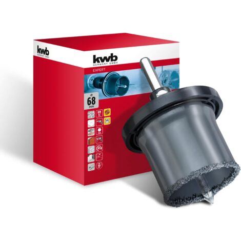kwb Lochsägen Set ø 68 mm mit hoher Schneidleistung, langer Lebensdauer, großer Schnitttiefe von 55 mm, hartmetallbestücktem Zentrierbohrer und Aluminium-Trägerteller