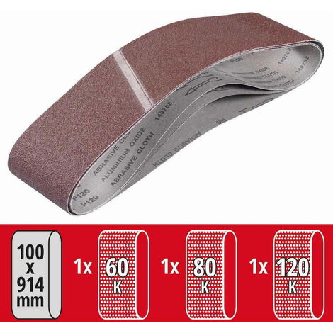 KWB Lot de 3 bandes de ponçage 100x915 mm