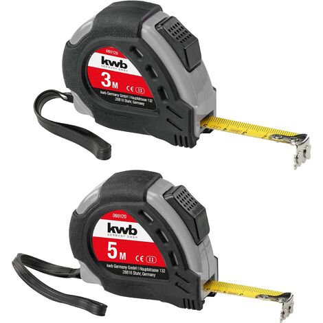 kwb PRECISA Band-Maß Set 2-teilig mit Maßband aus Stahl, 3 + 5 m, mit Hand-Schlaufe, inkl. Gürtel-Befestigung, mit Magnet-Haken, Maßband für Mess-Arbeiten im Holz-, Metall- und Trockenbau