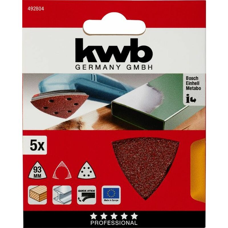 5 Triangoli Abrasivi per Legno e Metallo 93x93 Grana 120 - KWB