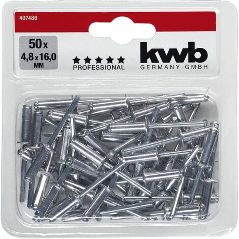 kwb Rivetti ciechi / Rivetto pop Ø 4,8 mm, lunghezza 16 mm, in alluminio, con penna zincata, per pinze di rivetto cieco cieco commercialmente