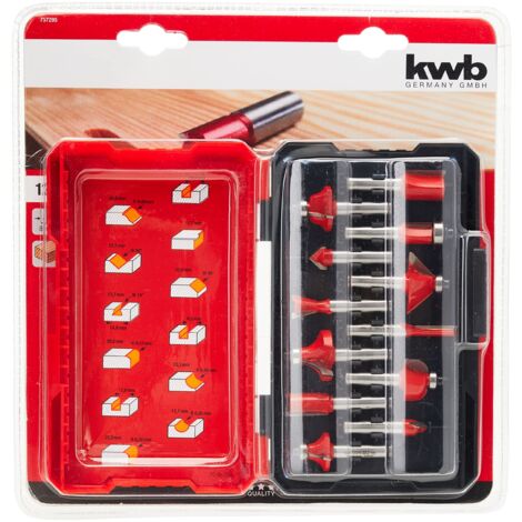 kwb Set di frese da 12 pezzi Ø 8 mm, in metallo duro, con gambo di serraggio preciso e geometria di taglio ottimizzata per una fresatura precisa