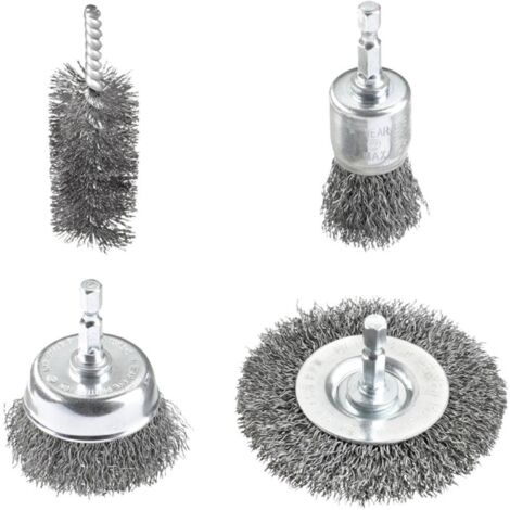 kwb Set di spazzole metalliche per trapani con supporto E 6.3 in filo d'acciaio, accessori per avvitatori a batteria per metallo, ad esempio per rimuovere la ruggine o la vernice