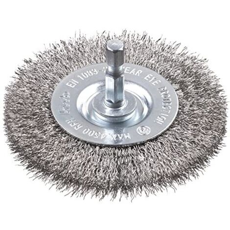 kwb Spazzola a disco, fine, filo di acciaio inox, Ø 75 mm per metallo e pietra, spazzola a filo per trapano incl. albero esagonale E6.3, per sgrassare, decalcificare, irruvidire e pulire