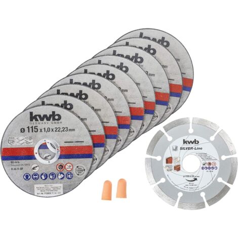kwb Trennscheiben + Diamantscheibe, Ø Dünn Diamant Winkelschleifer 115 mm Trenn-Scheibe f. Edel-Stahl INOX in Aufbewahrungs-Dose inkl. Ohrstöpsel 115 x 1 x 22,23, Ø