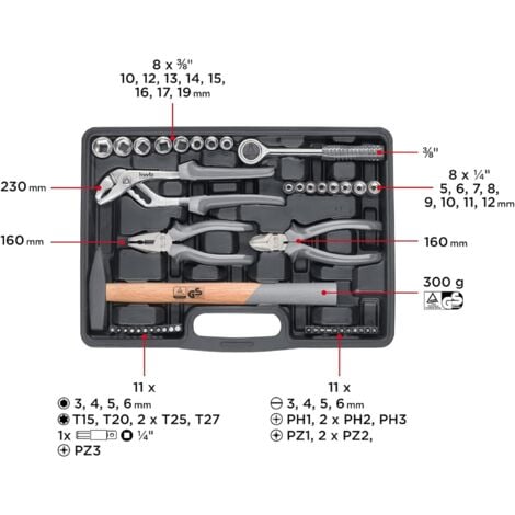 kwb Werkzeugkoffer aus robustem Hartplastik inkl. 63-tlg. Hochwertiges Werkzeugset als solide Grundausstattung für leichte Anwendungen im Haushalt, der Werkstatt oder dem mobilen Einsatz